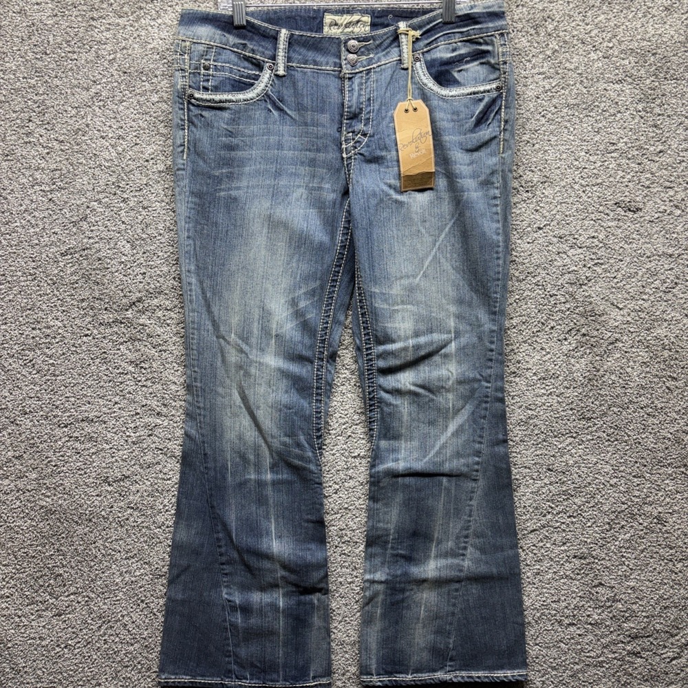 Revolution by‎ Revolt Jeans Womens 36x32 Blue Denim Flared Embroidered Flap NWT